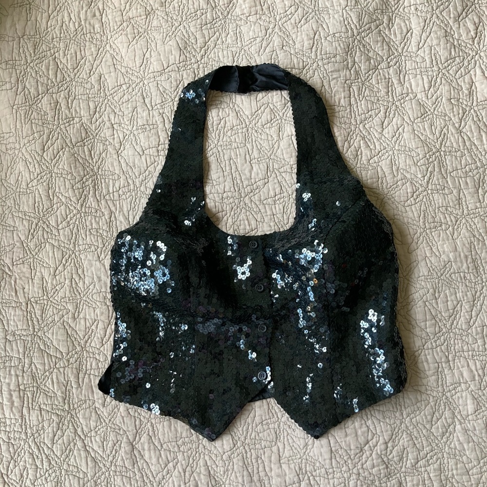 Black sequined and silk vest